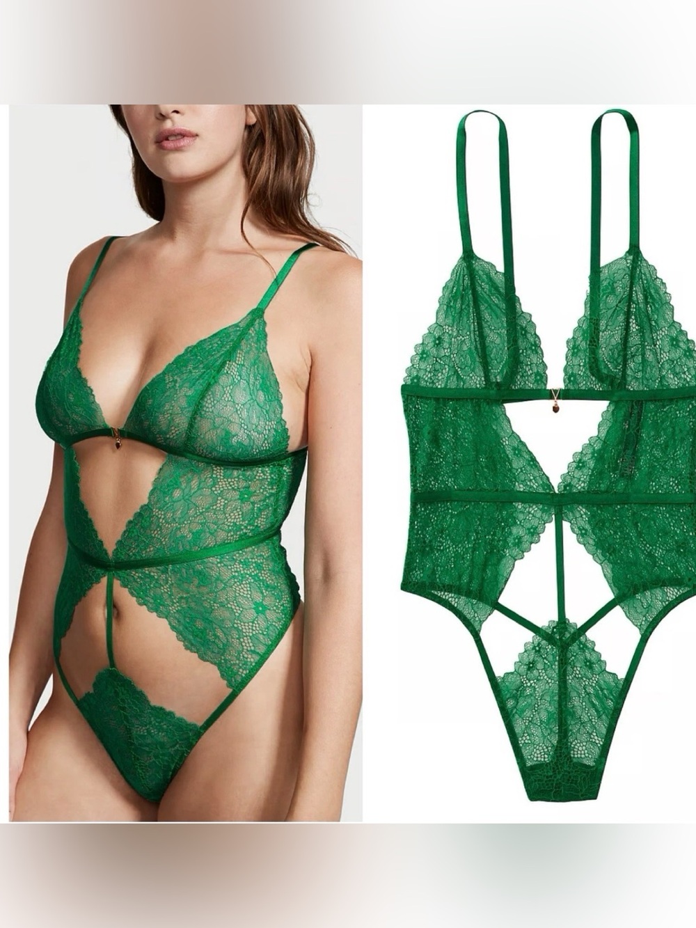 Victoria's Secret Green Lace Bodysuit